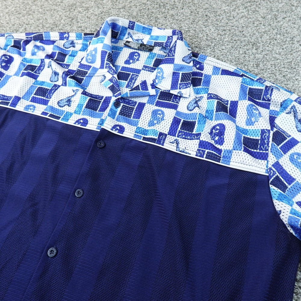 VTG Southpole Shirt Mens 2XL Blue Jazz Music Mesh Button Up Short Sleeve Y2K 00s